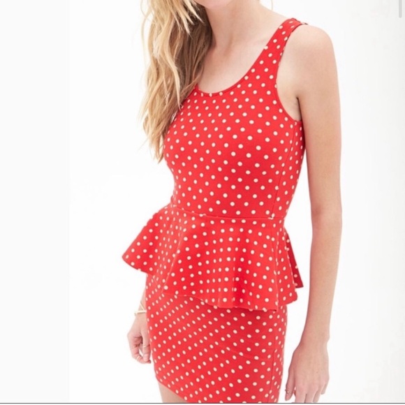 Forever 21- Red polka dot peplum mini dress - M - Picture 2 of 5